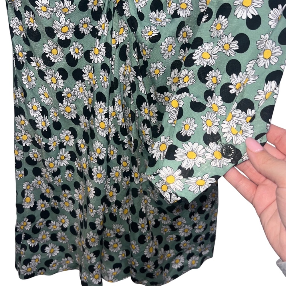Sandro Angele Floral Print Polka Dot Linen Mini Dress Sage Green - Picture 6 of 13